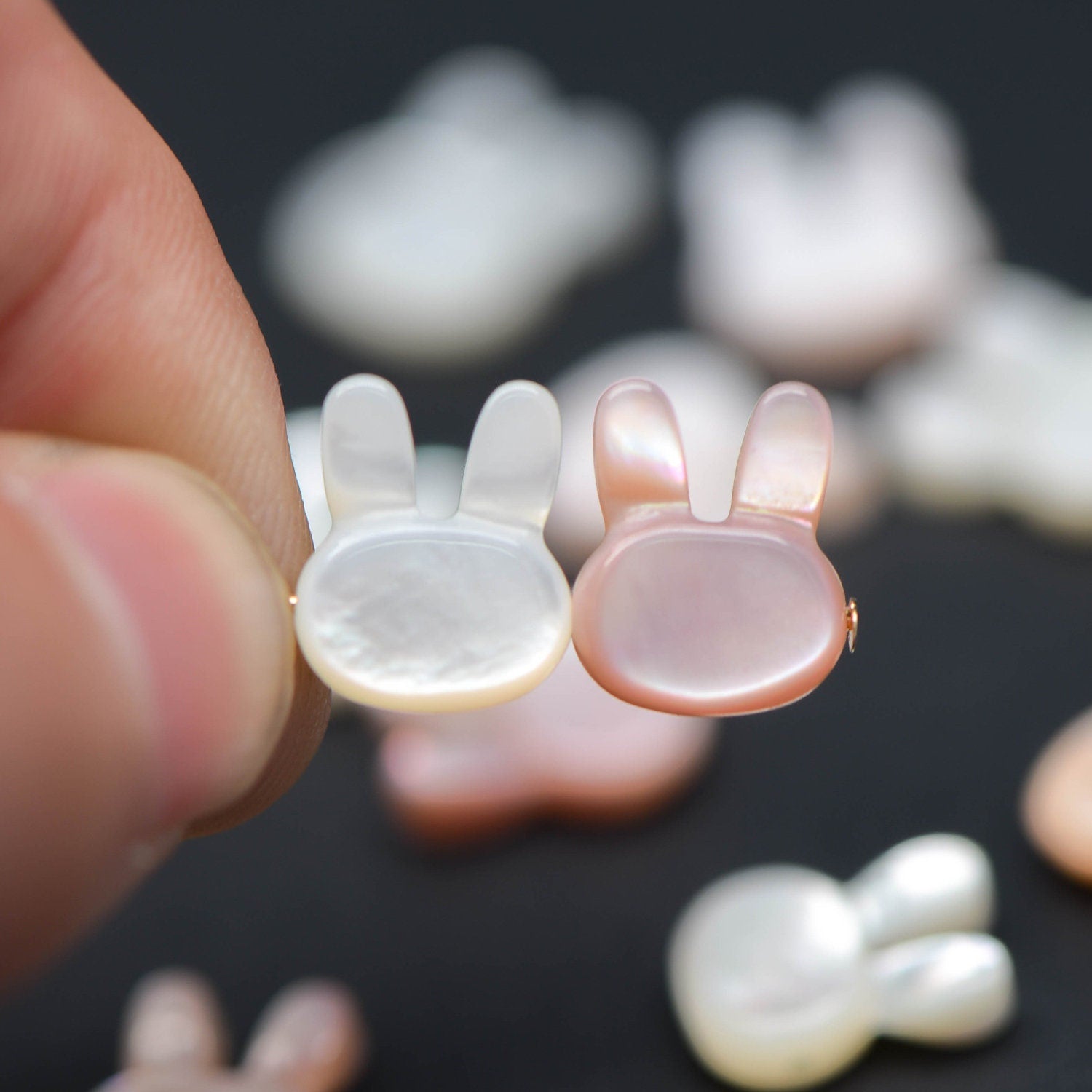 10pcs White/ Pink Mother of Pearl Shell Bunny Beads, Cute Rabbit Charms 12mm -(#V1312)